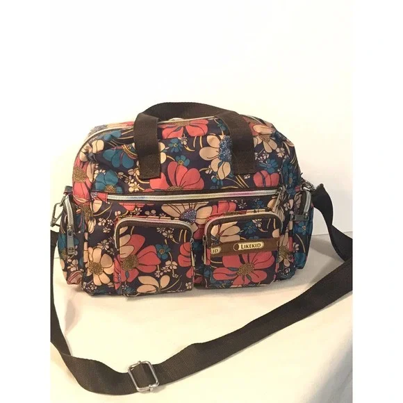 Likekid Crossbody Purse Bag Navy Pink Blue Floral Daisy Medium Sized - Picture 1 of 10